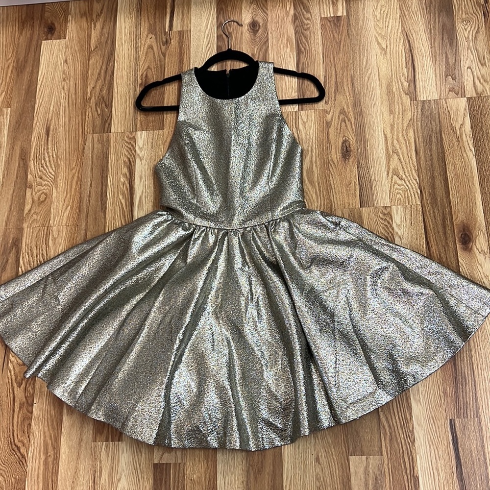 Alice + Olivia gold and silver baby doll mini dress size 4